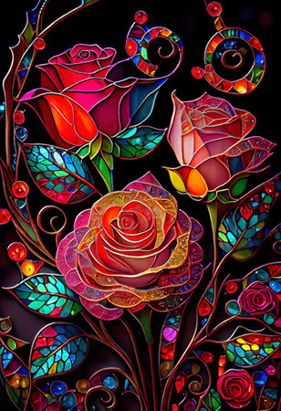 Stained Glass Rose Illustrationの写真素材