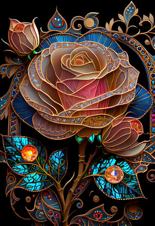 Stained Glass Rose Illustrationの写真素材