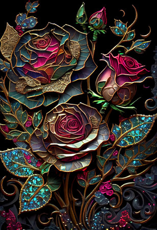 Stained Glass Rose Illustrationの写真素材