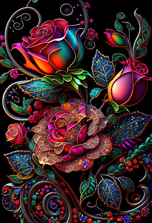 Stained Glass Rose Illustrationの写真素材
