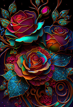 Stained Glass Rose Illustrationの写真素材