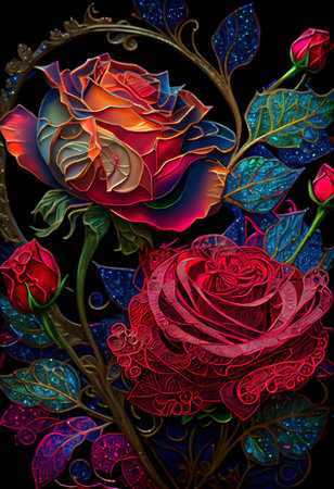 Stained Glass Rose Illustrationの写真素材