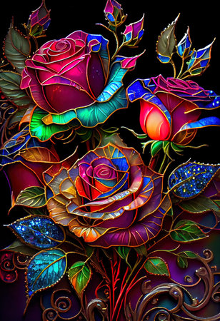 Stained Glass Rose Illustrationの写真素材