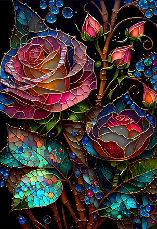 Stained Glass Rose Illustrationの写真素材