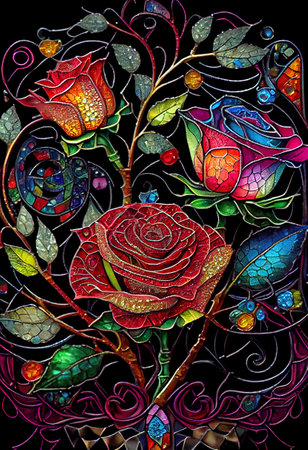 Stained Glass Rose Illustrationの写真素材