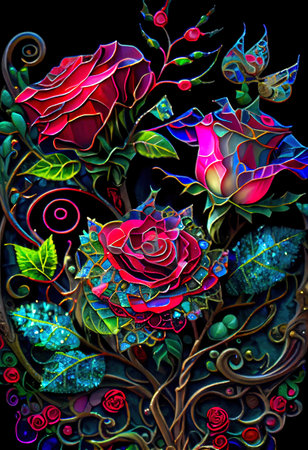 Stained Glass Rose Illustrationの写真素材