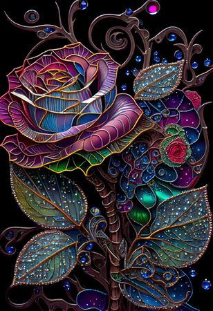 Stained Glass Rose Illustrationの写真素材