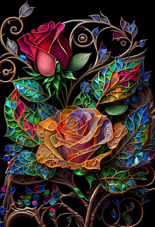 Stained Glass Rose Illustrationの写真素材