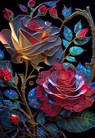 Stained Glass Rose Illustrationの写真素材