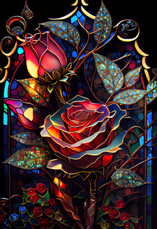 Stained Glass Rose Illustrationの写真素材