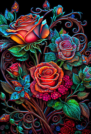 Stained Glass Rose Illustrationの写真素材