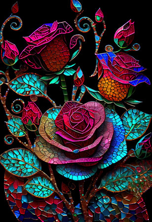 Stained Glass Rose Illustrationの写真素材