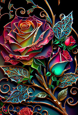 Stained Glass Rose Illustrationの写真素材