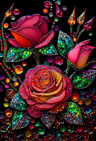 Stained Glass Rose Illustrationの写真素材