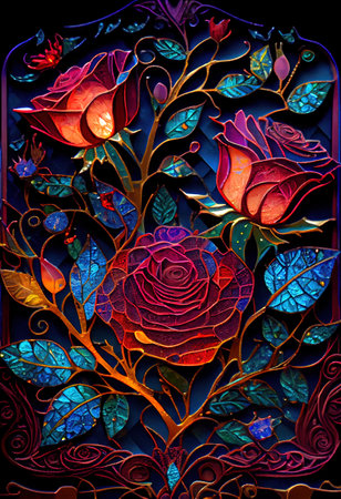 Stained Glass Rose Illustrationの写真素材