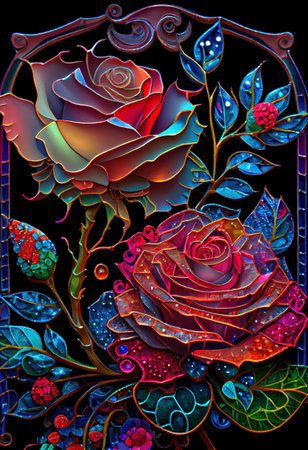 Stained Glass Rose Illustrationの写真素材