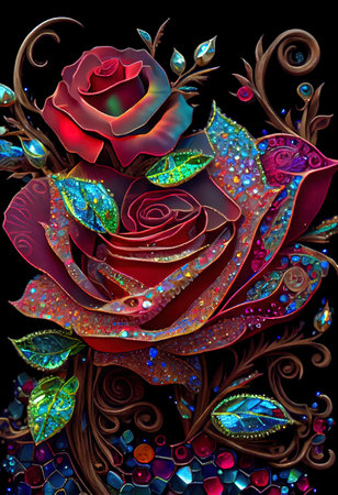 Stained Glass Rose Illustrationの写真素材