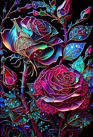 Stained Glass Rose Illustrationの写真素材
