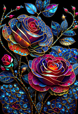 Stained Glass Rose Illustrationの写真素材