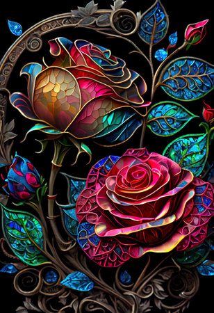 Stained Glass Rose Illustrationの写真素材