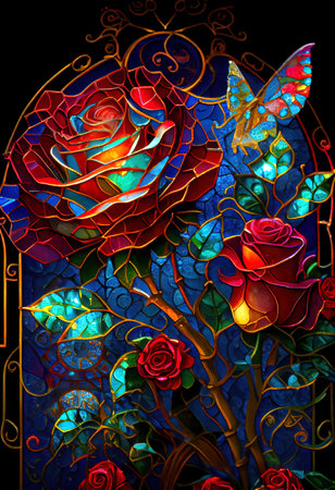 Stained Glass Rose Illustrationの写真素材