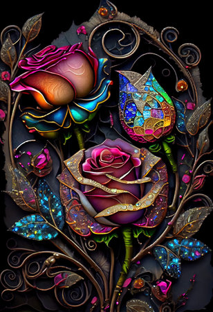 Stained Glass Rose Illustrationの写真素材