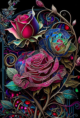 Stained Glass Rose Illustrationの写真素材