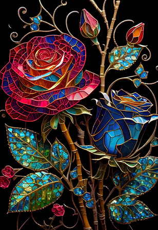 Stained Glass Rose Illustrationの写真素材