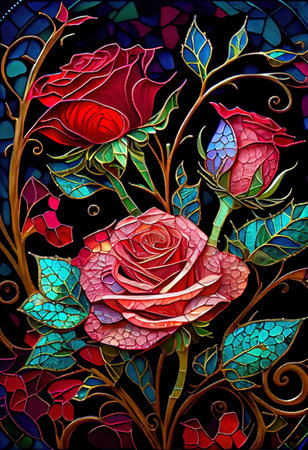 Stained Glass Rose Illustrationの写真素材
