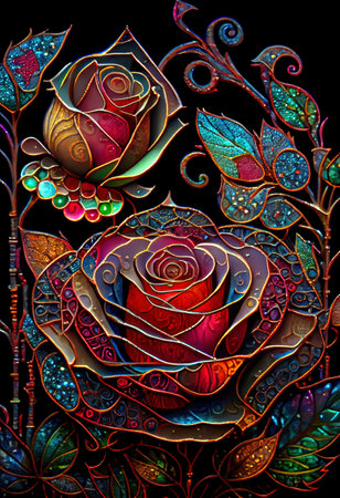 Stained Glass Rose Illustrationの写真素材