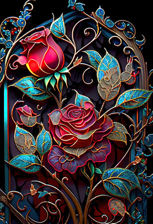 Stained Glass Rose Illustrationの写真素材