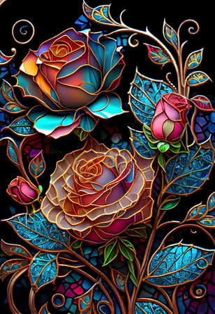 Stained Glass Rose Illustrationの写真素材