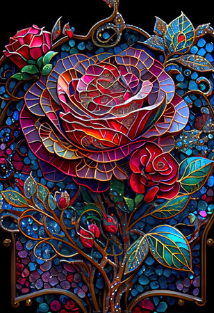 Stained Glass Rose Illustrationの写真素材