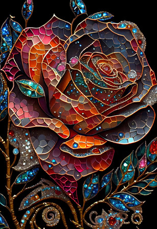 Stained Glass Rose Illustrationの写真素材