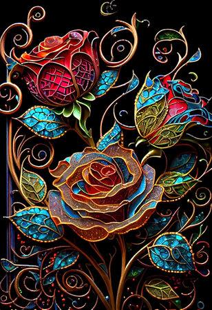Stained Glass Rose Illustrationの写真素材