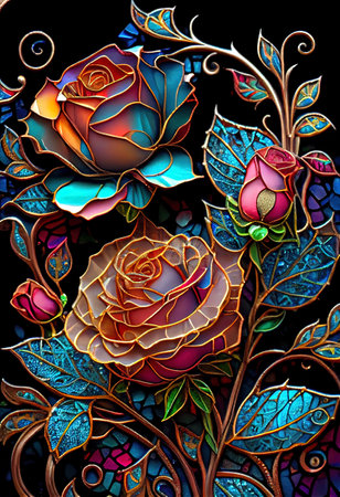 Stained Glass Rose Illustrationの写真素材