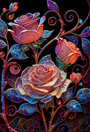 Stained Glass Rose Illustrationの写真素材
