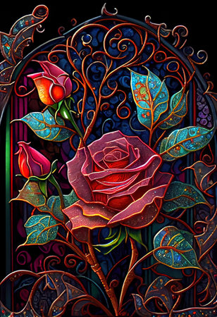 Stained Glass Rose Illustrationの写真素材