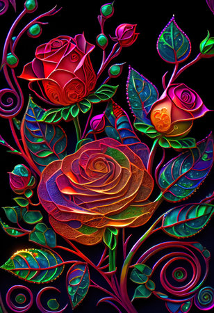 Stained Glass Rose Illustrationの写真素材
