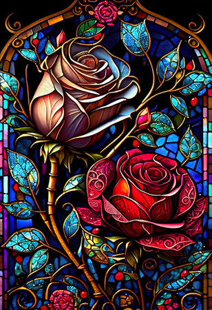 Stained Glass Rose Illustrationの写真素材