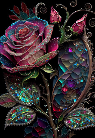Stained Glass Rose Illustrationの写真素材