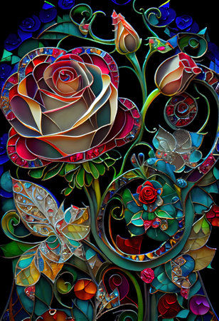 Stained Glass Rose Illustrationの写真素材