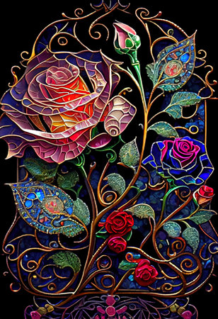 Stained Glass Rose Illustrationの写真素材