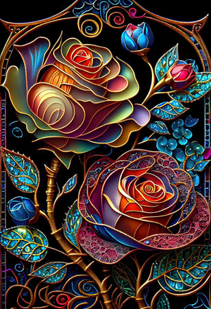 Stained Glass Rose Illustrationの写真素材