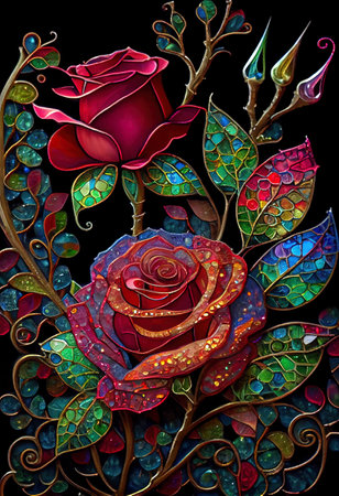 Stained Glass Rose Illustrationの写真素材