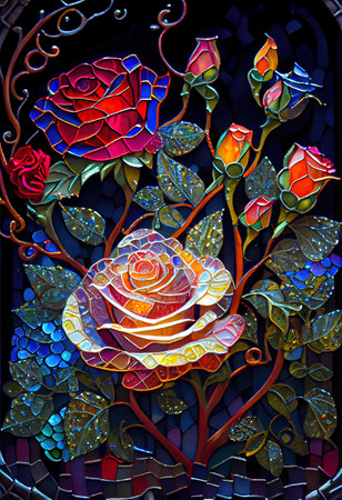 Stained Glass Rose Illustrationの写真素材