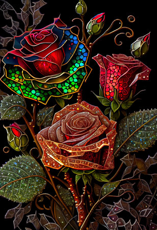 Stained Glass Rose Illustrationの写真素材