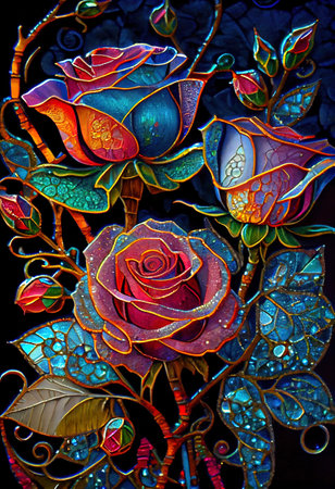 Stained Glass Rose Illustrationの写真素材