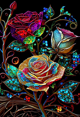 Stained Glass Rose Illustrationの写真素材