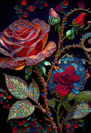 Stained Glass Rose Illustrationの写真素材